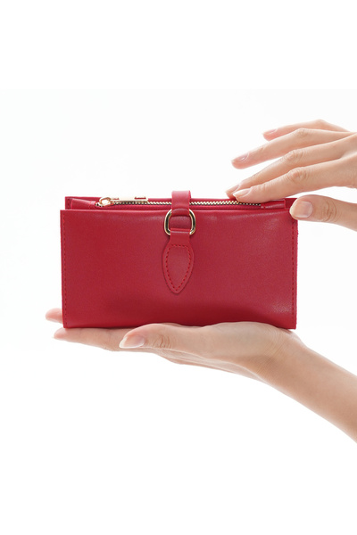 Ayleen Ayz Yumuşak Derili Tokalı Ve Çok Bölmeli Kırmızı Kadın Cüzdan Aksesuar