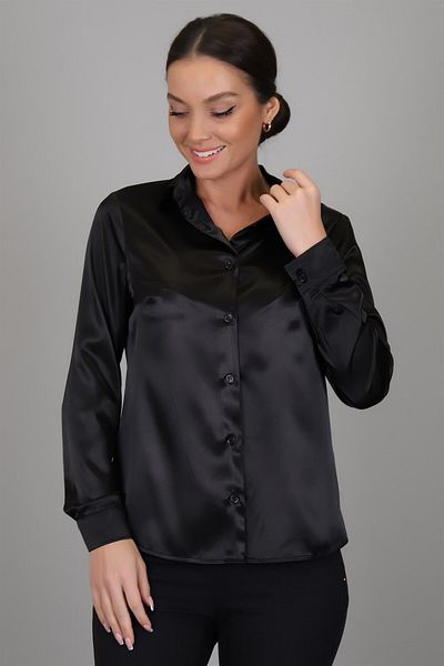SWEETNESS Cămașă de seară cu mânecă lungă din satin Lycra neagră de damă