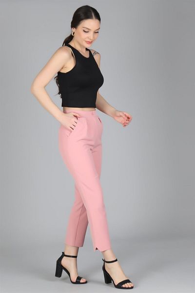 SWEETNESS Pantaloni de damă din stofă roz morcov