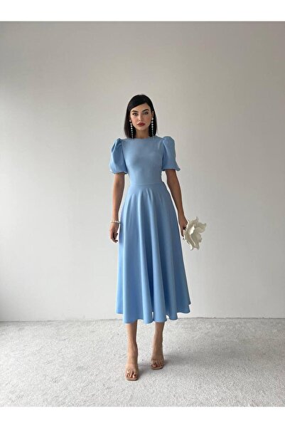 conconmoda Viki Midi Boy Kloş Elbise-4414 - Bebe Mavi