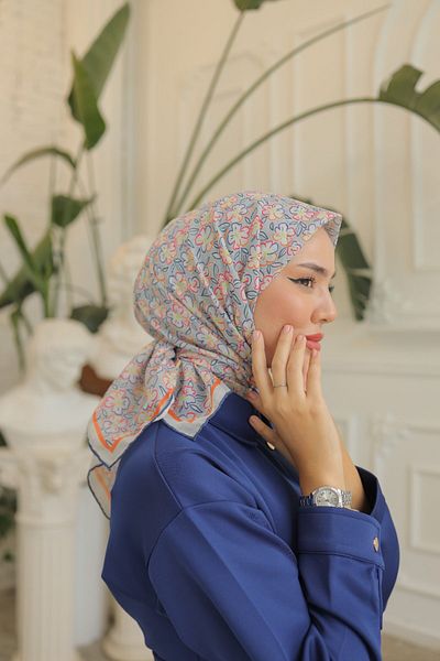 Silk Home Μαλακό βαμβακερό κασκόλ - Γκρι, Μπλε, Πορτοκαλί, Φούξια