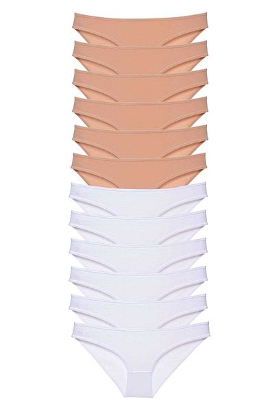 AC BOX 12 Pieces Super Eco Set Lycra Women's Slip Panties Skin White