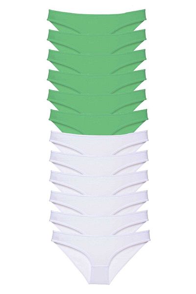 Angoravi 12 Pieces Eco Set Lycra Women's Slip Panties Green White