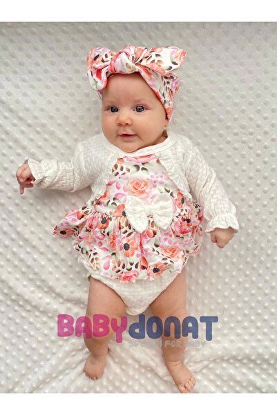 Babydonat Bahar Çiçekleri Desenli Bandanalı Kız Bebek Romper