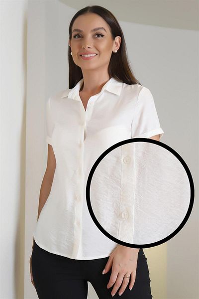 SWEETNESS Cămașă clasică din țesătură șifonată cu mânecă scurtă pentru femei