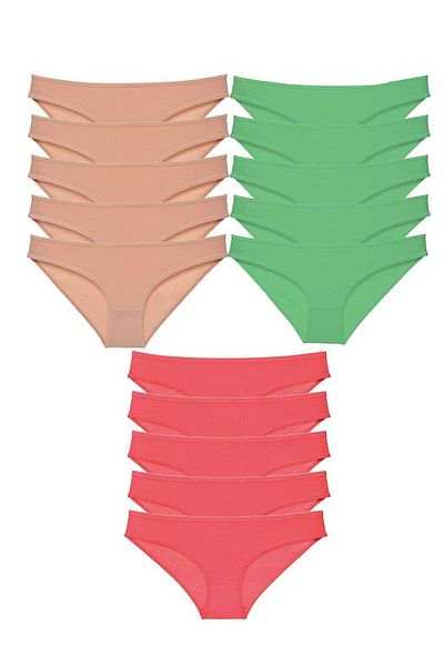 Angoravi 15 Pieces Super Eco Set Lycra Women's Slip Panties Skin Green Fuchsia