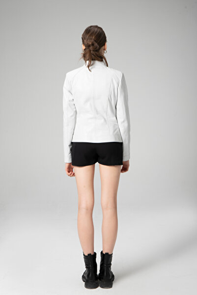 Dericlub K2328 Model White Genuine Leather Women's Coat