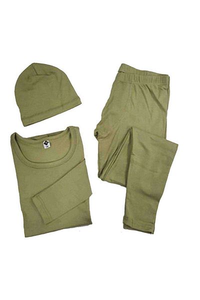 Rasanet Kota Men's Green Military Thermal Underwear Leggings Undershirt Set (With Beanie Gift) 2002