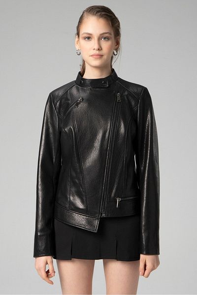 Dericlub Wm046 Jumbo Real Leather Women's Coat Black