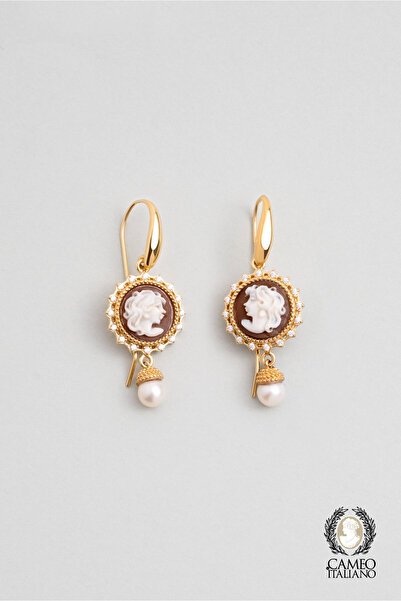 So CHIC... Cameo Italiano 18 Ayar Sarı Altın Kaplama Gümüş İnci Küpe