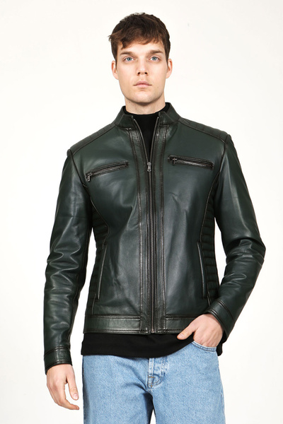 Dericlub معطف جلد رجالي أخضر - E1055/a