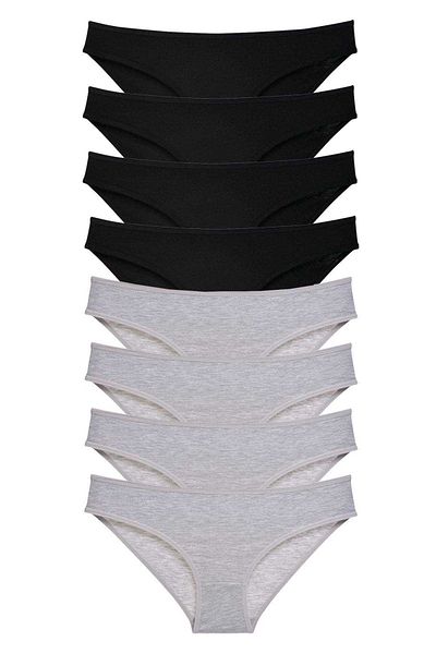 Angoravi 8 Pieces Super Eco Set Lycra Women's Slip Panties Black Gray