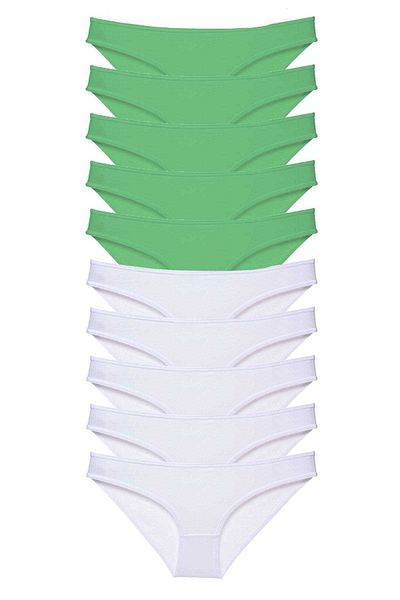 Angoravi 10 Pieces Eco Set Lycra Women's Slip Panties Green White