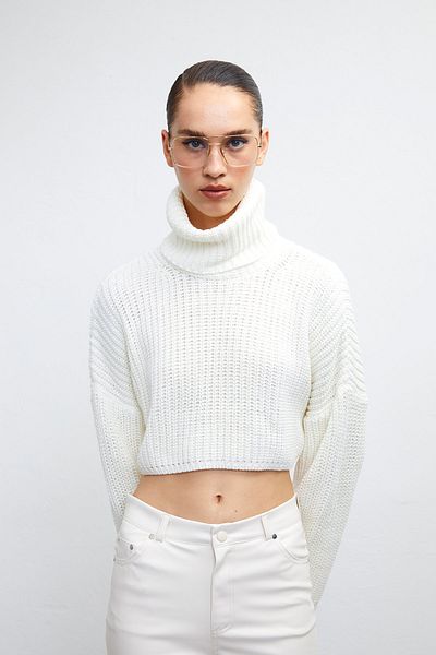 VATKALI Rollkragen-Crop-Pullover Ecru