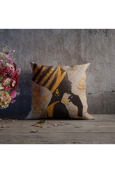 Lia Store غطاء وسادة مزخرف بنمط المرأة الأفريقية