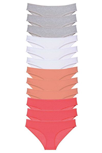 AC BOX 12 Pieces Super Eco Set Lycra Women's Slip Panties Gray White Powder Fuchsia