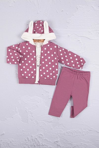Babydonat 3-Piece Rabbit Patterned Baby Girl Dotted Set