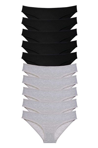 Angoravi 10 Pieces Super Eco Set Lycra Women's Slip Panties Black Gray