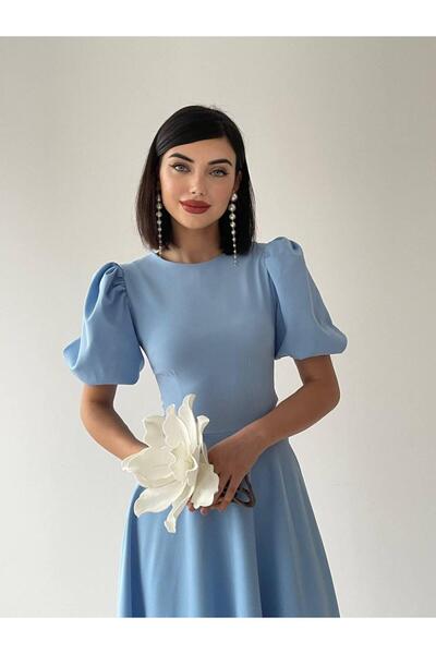 conconmoda Viki Midi Boy Kloş Elbise-4414 - Bebe Mavi