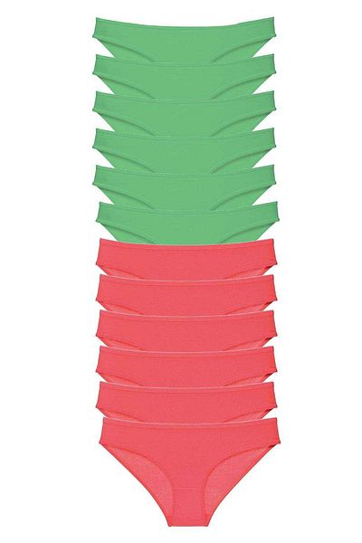Angoravi 12 Pieces Eco Set Lycra Women's Slip Panties Green Fuchsia