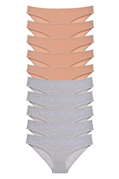 Angoravi 10 Pieces Super Eco Set Lycra Women's Slip Panties Skin Gray