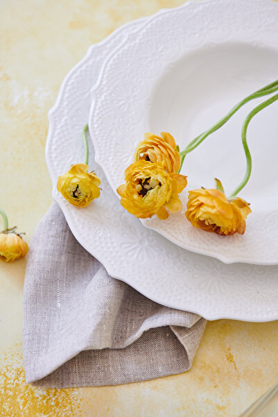 KANCAEV Lace Collection Soup Plate, 22cm. White Sold as a Set of 2.