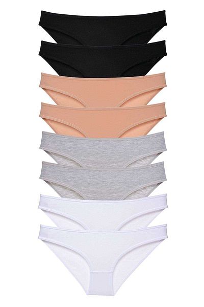 Angoravi 8 Pieces Super Eco Set Lycra Women's Slip Panties Black Skin Gray White