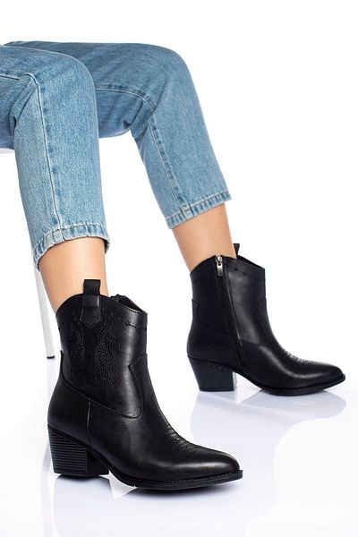 Bak Store Dámské kozačky - černé vyšívané západní kovbojské na zip
