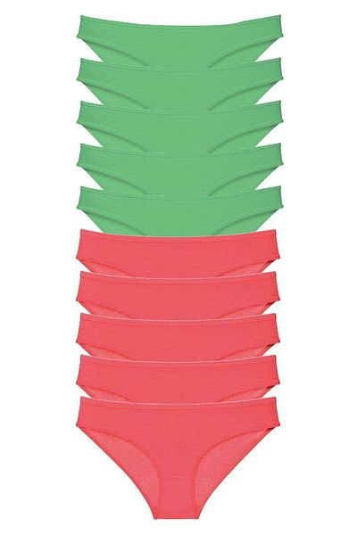 Angoravi 10 Pieces Eco Set Lycra Women's Slip Panties Green Fuchsia