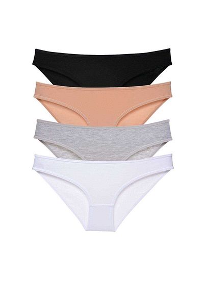 AC BOX 4 Pieces Super Eco Set Lycra Women's Slip Panties Black Skin Gray White