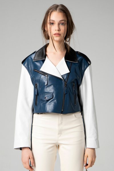 Dericlub Wm038a Gerçek Deri Kadın Mont Mavi