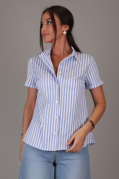SWEETNESS Cămașă clasică din bumbac lycra cu mânecă scurtă cu dungi albastre Dk004-1