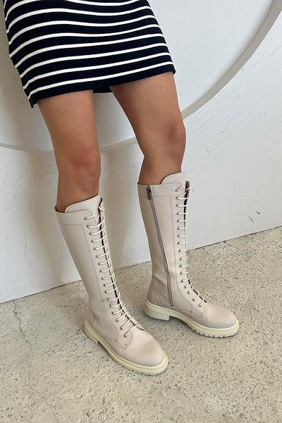STRASWANS Darwin Women's Lace-Up Leather Boots Beige