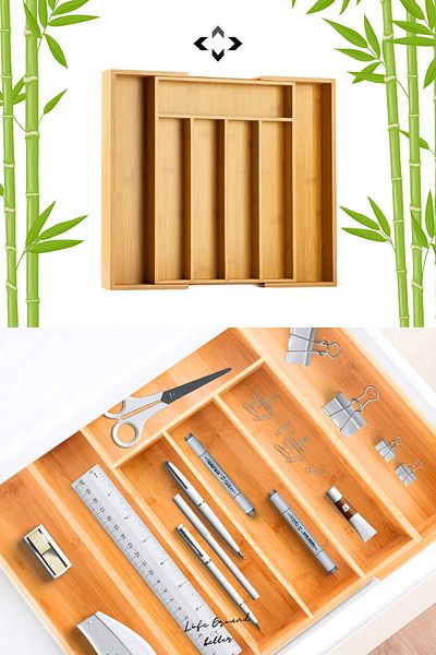 LİGROUND 100% Bamboo Expandable Drawer Organizer Organizer Πτυσσόμενη οργάνωση μαχαιροπήρουνων