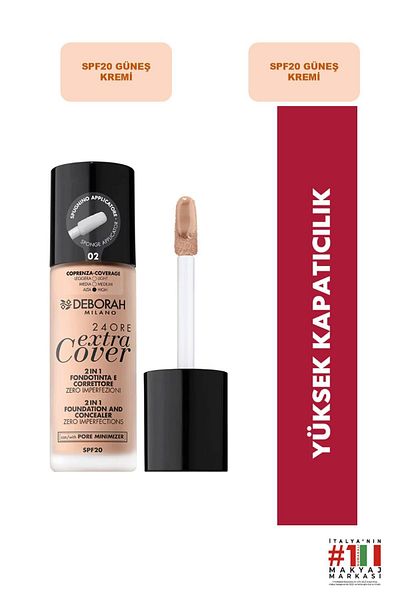 Deborah 24 Ore Extra Cover Foundation No: 02 Beige