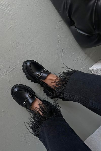 STRASWANS Jinx Women's Inside and Outside Genuine Leather Loafer Shoes Black