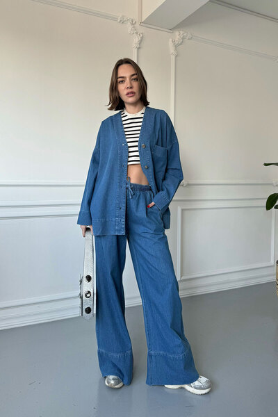 MAGARDE Blue Doble Leg Denim Set