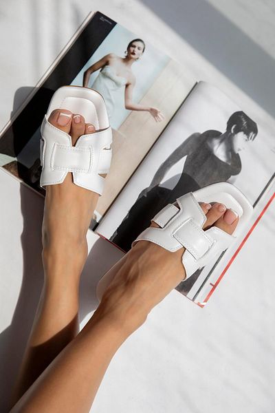 STRASWANS Huxx White Leather Casual Slippers - Single Band Women