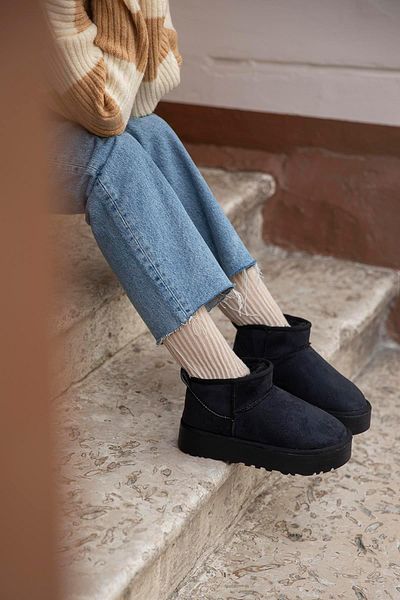 STRASWANS Tommo Women's Furry Thick Sole Suede Ankle Boots Black
