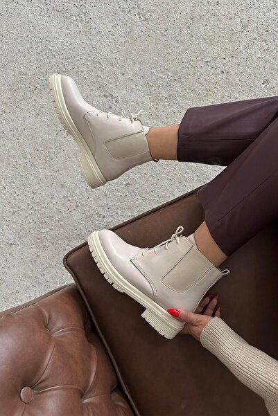 STRASWANS Pery Kadın Lastik Detay Deri Bot Bej