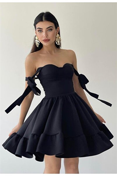 conconmoda Champ Eteği Volanlı Mini Elbise - Siyah