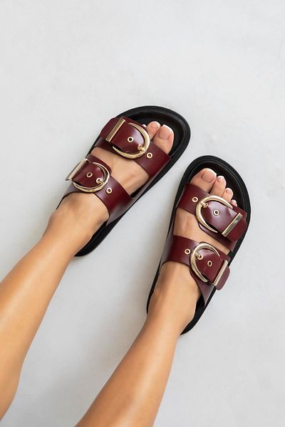 STRASWANS Forster Claret Red Women's Slippers - Buckle Detailed Daily Comfort