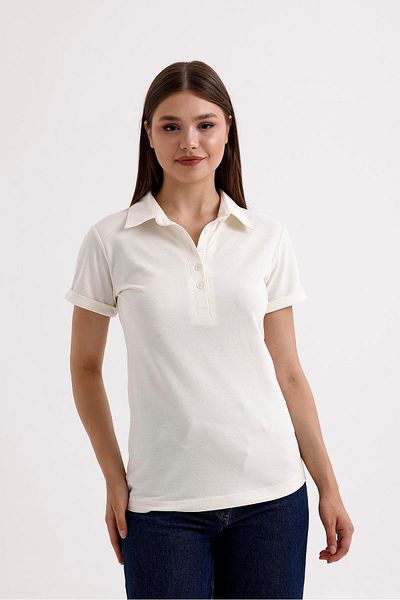 SWEETNESS Cream Colored Women's Cotton Shirt Collar T-Shirt