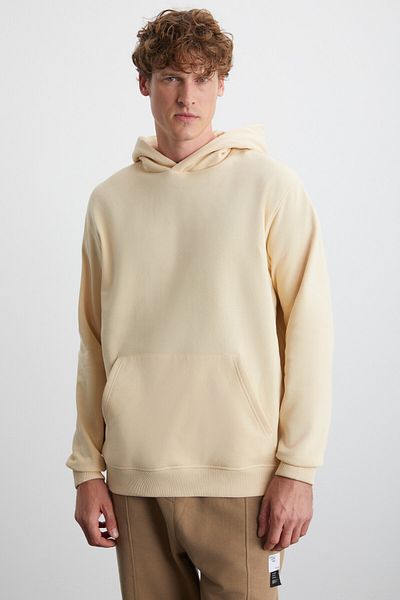 GRIMELANGE Cartmel Beige Men's Sweatshirt - 3 Thread, Relaxed Fit, Kangaroo Pocket and Hood