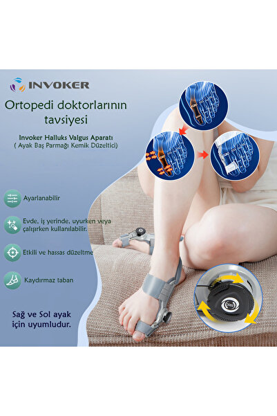 INVOKER Ayarlı Ayak Baş Parmak Kemik Düzeltici Halluks Valgus Başparmak Eğriliği Düzeltme Aparatı Gece Aleti