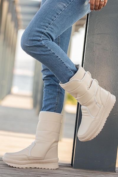 Ccway Velcro Γυναικείες Μπότες Χιονιού Μπεζ