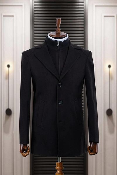 Salihtarzz Coat Men's Cashmere Black with Vest SD7824