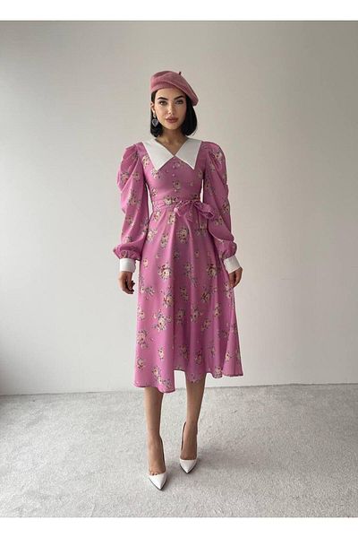 conconmoda Ροζ φλοράλ φόρεμα με κολάρο