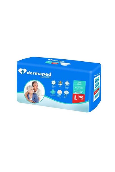 Dermaped Adult Patient Diapers with Waist Band Size L 30 Pieces (Super Absorbent)