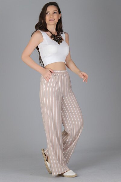 SWEETNESS Жіночі бежеві штани з широкими штанинами та еластичним поясом